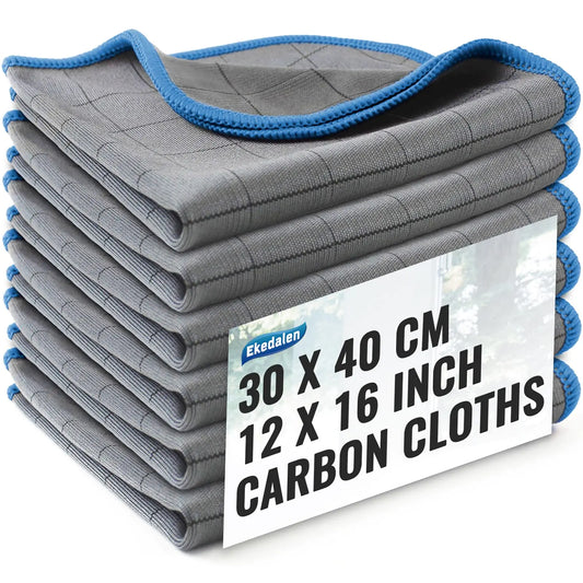 Carbon Cloth Lint Free Glass Cleaning Cloth Window Polishing Streak Free Microfiber Miracle Easy Clean Rag Reusable for Mirror Kitchen Dish Auto Detailing Pack of 6 16"x12" 400GSM Grey-Blue
