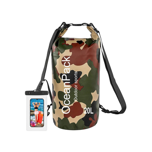 Waterproof Dry Bag 2L/5L/10L/20L/30L Dry Sack for Kayaking Rafting Boating Beach Surfing Swimming Camping Hiking Beach Fishing Green Backpack with Waterproof Phone Case
