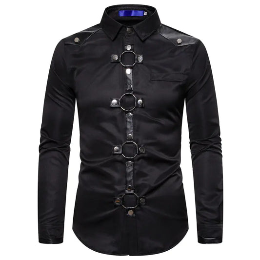 Men's Gothic Style Studded Casual Long Sleeve Shirt