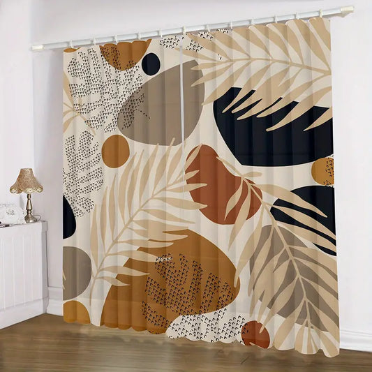 2 cortinas geométricas con hojas abstractas estéticas